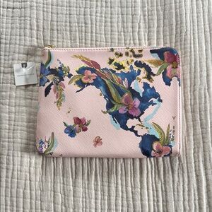 Anthropologie Pink and Blue Floral Wallet/Clutch/Cosmetic Case